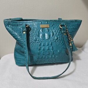 Brahmin Turquoise Croc Leather‎ Tote Purse / Gold Hardware Retired READ